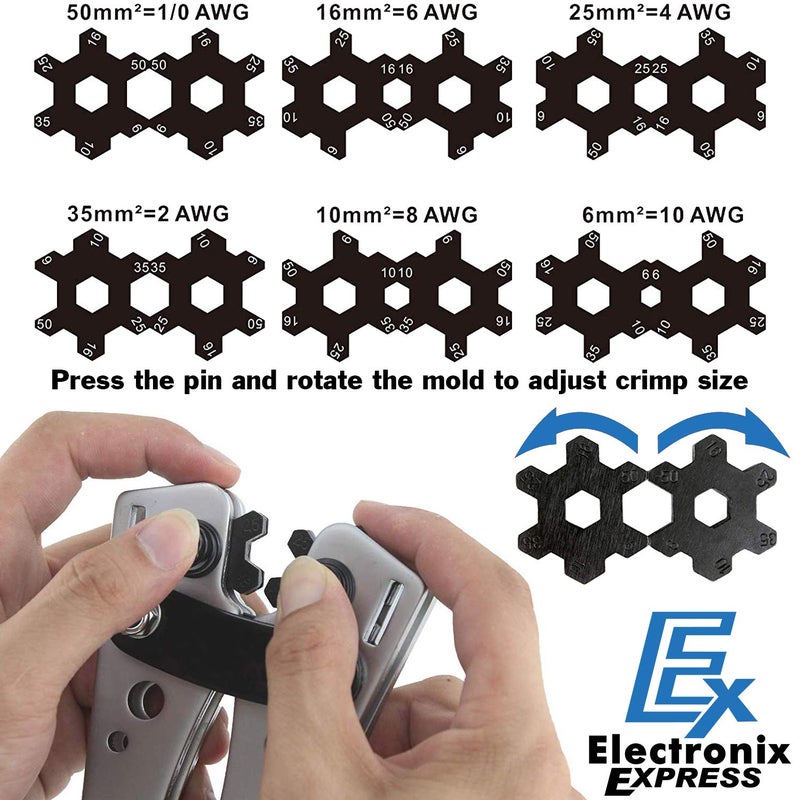 EX ELECTRONIX EXPRESS Battery Cable Lug Wire Crimper and Cable Cutter for 0, 1, 2, 4, 6, 8, 10 AWG - Professional Electrician Crimping Tool Kit by EX ELECTRONIX EXPRESS - Image 2